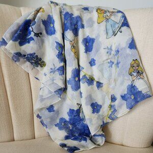 AS IS 73 x 43” Loungefly Alice In Wonderland blue flower Scarf Disney polyester